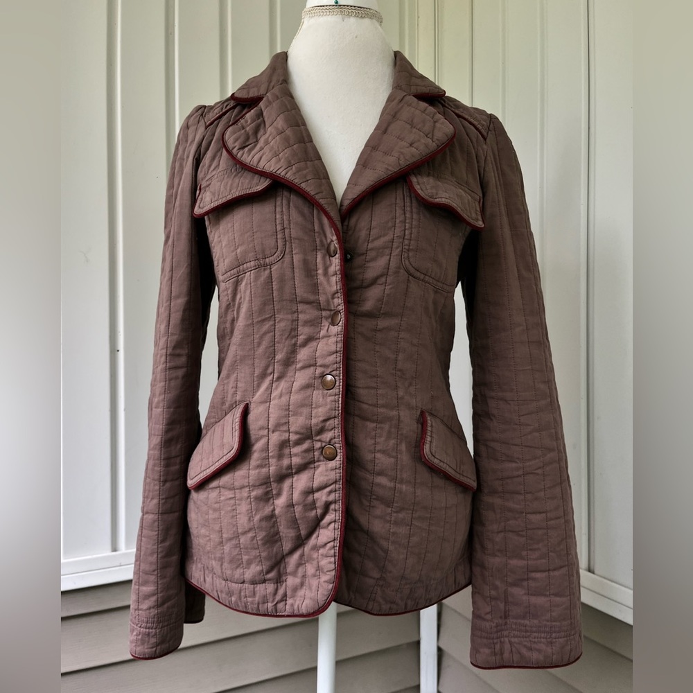 Tulle 100% Cotton Quilted Jacket Puff Shoulder Long Sleeve Snap Front Pl…